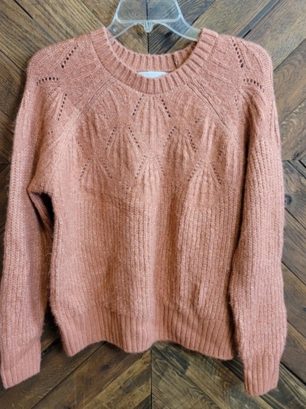 Gypsy Cloud Coral Openwork Knit Crewneck Sweater Small
